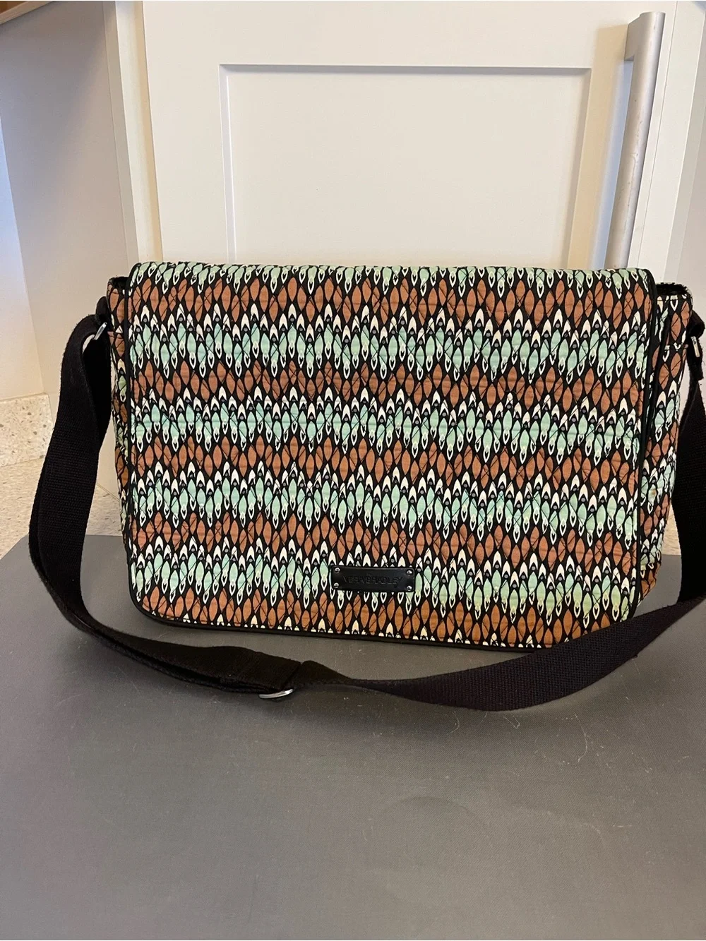Vera Bradley Crossbody Messenger Computer Shoulder Bag in Brown & Teal - 16”W